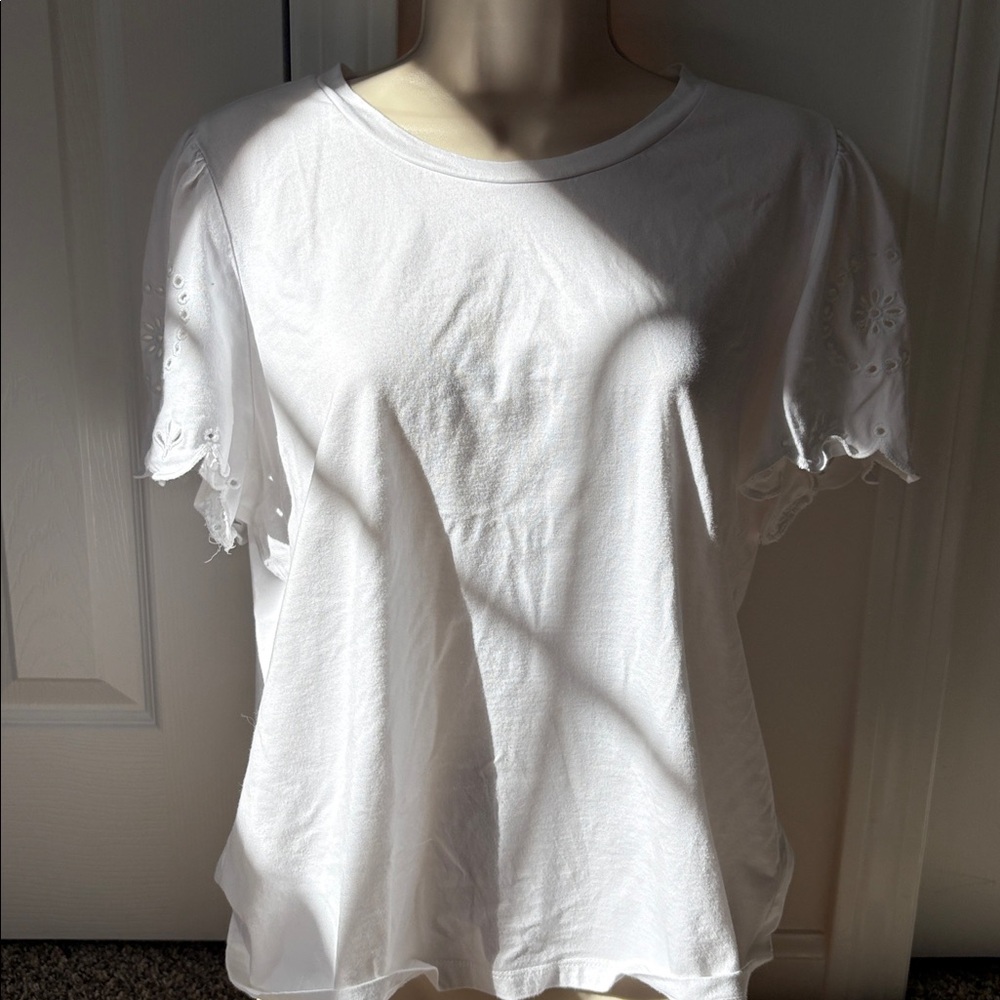 Draper James White Eyelet Sleeve T-Shirt